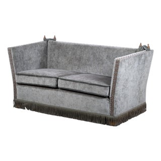 Vintage Velvet Knole Sofa with Floral Cushions, 1950s For Sale