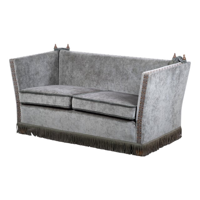 Vintage Velvet Knole Sofa with Floral Cushions, 1950s For Sale