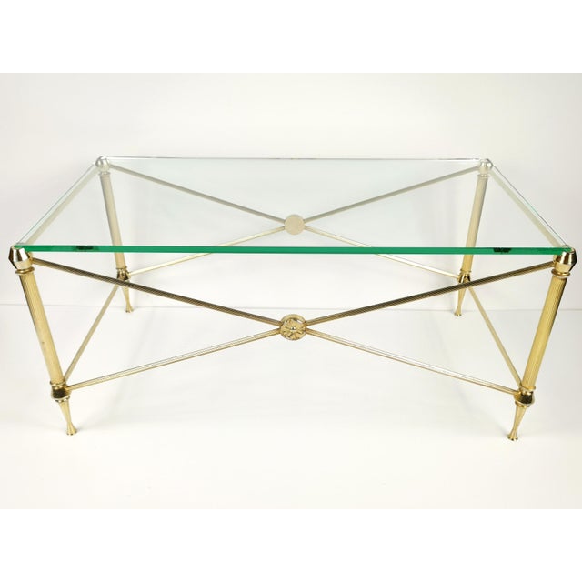 French Hollywood Regency Coffee Table in Brass-Plated Metal with Glass Top in the style of Maison Jansen, 1960s For Sale - Image 4 of 11