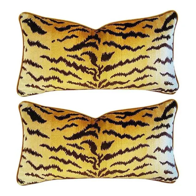 French Provincial Designer Italian Scalamandré Le Tigre (Tiger) Pillows 23" X 13" - Pair For Sale - Image 3 of 3