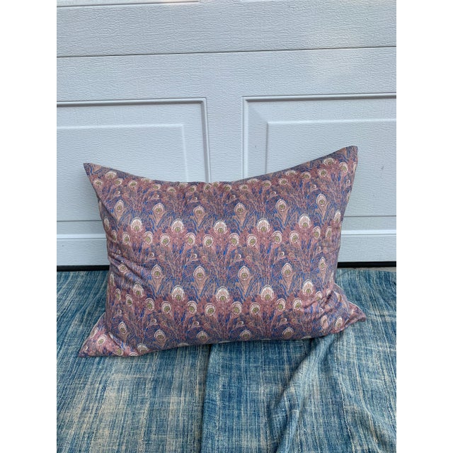 Pillow made with vintage Liberty of London silk peacock feather textile purchased from an English flea market. New linen...