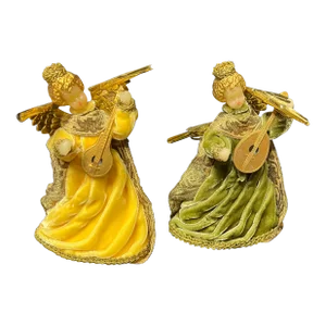 Pair of Vintage 1950s Koestel Wax Angel Christmas Tree Topper, W Germany