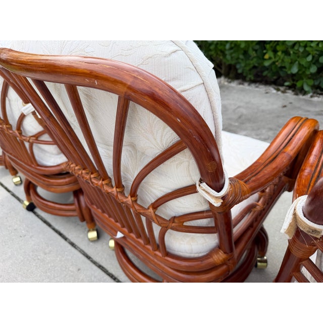 Vintage Sunburst Rattan Swivel Armchairs on Casters, Set of 6 For Sale - Image 14 of 18