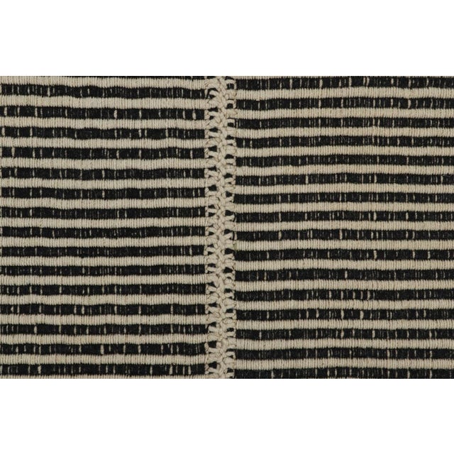 Contemporary Rug & Kilim's Oversized Contemporary Kilim With Textural Beige and Black Stripes For Sale - Image 3 of 7