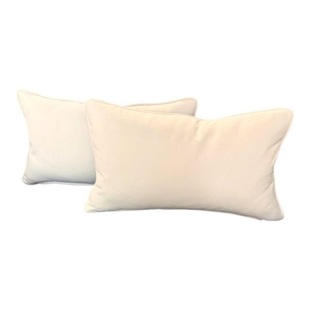 Blue Lumbar Pillow Pair – Thibaut Goa Fabric With Sunbrella Contrast Welt & Back For Sale - Image 8 of 8