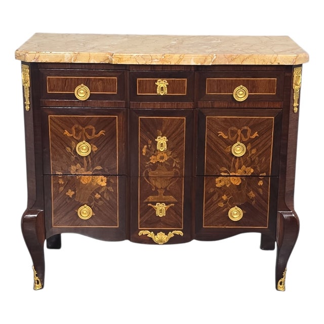French Marquetry Commode Chest of Drawers, 1920s For Sale