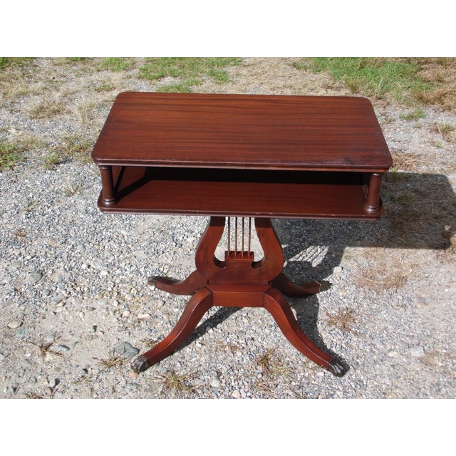 Vintage Federal Greek Lyre Harp Base Solid Mahogany End Table Small