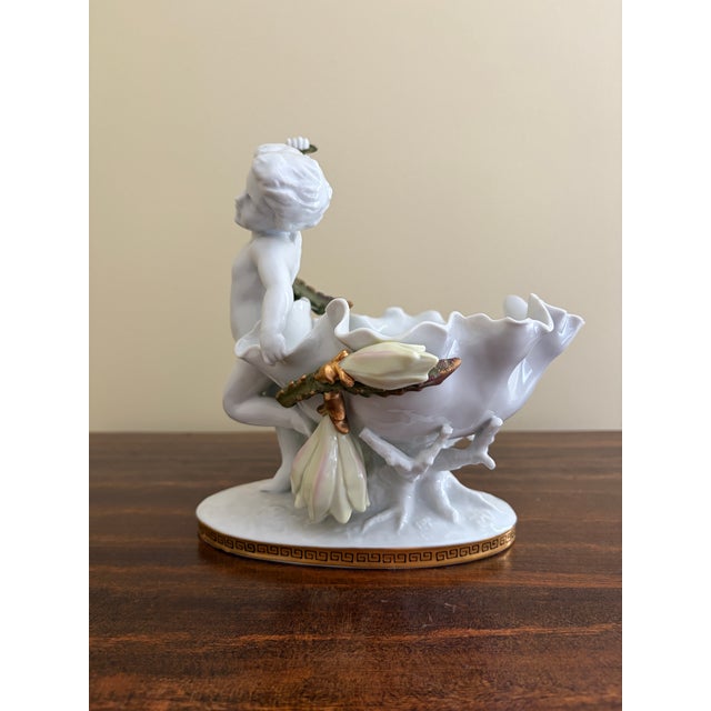 Ceramic Neoclassical Porcelain Compotes With Putti & Gold Gilt Greek Key Border, Pair For Sale - Image 7 of 15