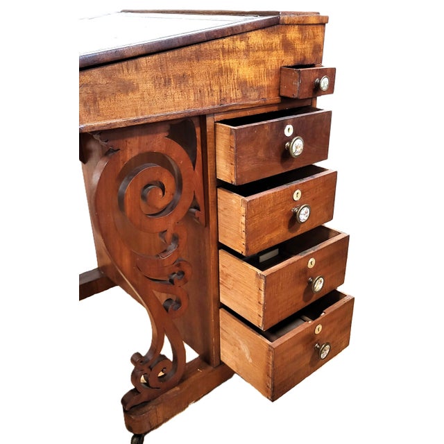 Antique English 19th C Victorian Mahogany Slant Top Davenport Desk For Sale - Image 10 of 16
