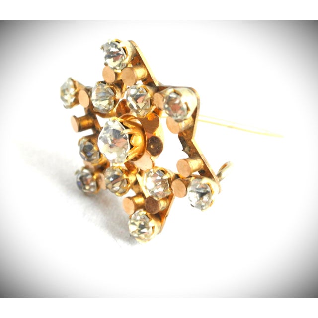 Art Deco Antique 14k Top Gold and Crystal Star Pin For Sale - Image 3 of 9