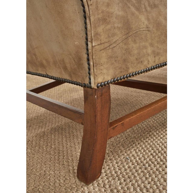Pair of English Georgian Cigar Leather Wingback Library Chairs For Sale - Image 9 of 13