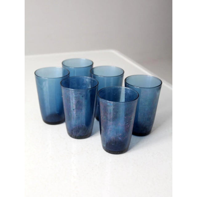 Vintage Vereco Set of 6 Blue Glass Tumblers For Sale - Image 10 of 10