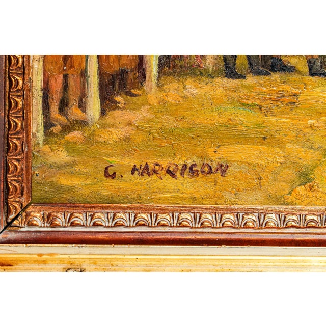 Stately English Antique Gold Framed Horse Racing Oil Painting Equestrian Art Country Home Wall Decor For Sale - Image 11 of 15