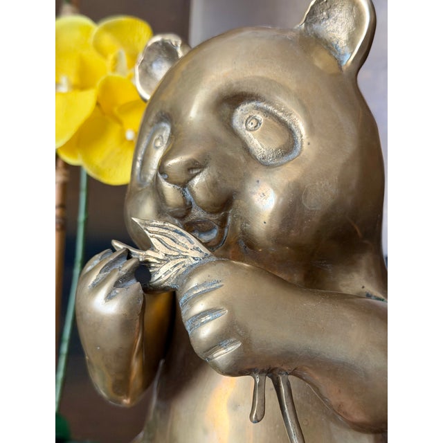 Vintage Brass Bronze Lucky Bamboo Panda Statue Sculpture Figure For Sale - Image 10 of 12