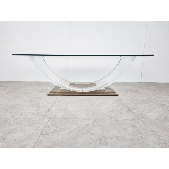 Acrylic Glass and Brass Arch Coffee Table, 1970s For Sale - Image 4 of 12