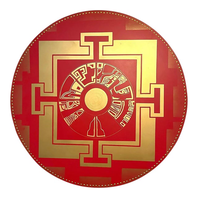Red and Gold Mandala Modern Primitive / Ancient Industrial Large Scale Wall Mounted Mandala For Sale