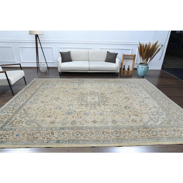 Persian 1970s Vintage Persian Handmade Wool Cotton Beige Area Rug For Sale - Image 3 of 11
