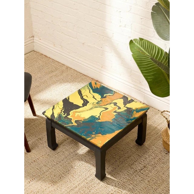 Abstract Vintage Marbled Abstract Square Side Table For Sale - Image 3 of 9