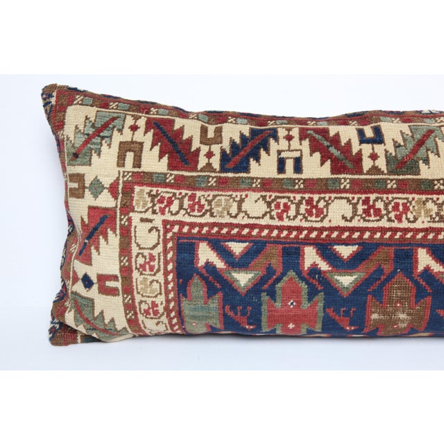 Navy Blue Decorative Antique Caucasian Rug Pillow Cover – 15" X 35" For Sale - Image 8 of 10