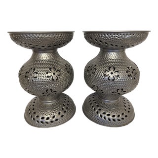 Vintage-Style Moroccan Perforated Nickel Accent Tables/Garden Stools For Sale