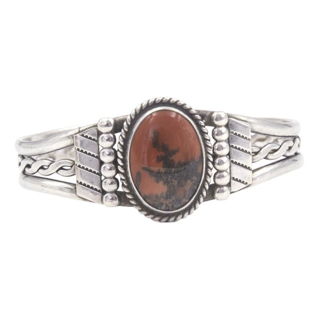 Southwestern Native American Style Agate Silver Cuff Bracelet For Sale