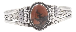 Southwestern Native American Style Agate Silver Cuff Bracelet