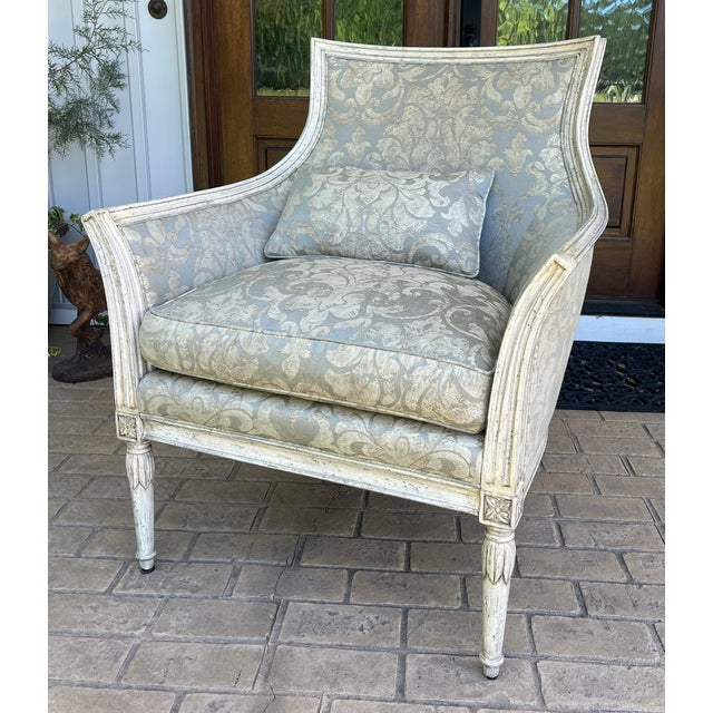 Rustic European Theodore Alexander Evanna Bergere Style Upholstered Accent Chair For Sale - Image 3 of 14