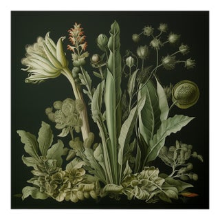 20' X 20' Original Watercolor Botanical Fine Art Print - Dark Green, Evergreen, Unframed For Sale