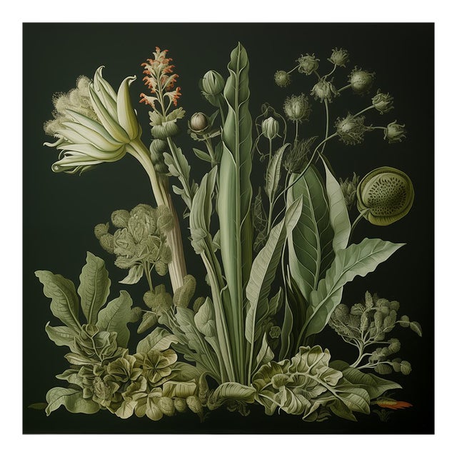 20' X 20' Original Watercolor Botanical Fine Art Print - Dark Green, Unframed For Sale