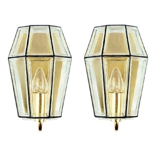 1960s Mid-Century Modern Glass & Brass Wall Lamps/Sconces From Limburg - a Pair For Sale