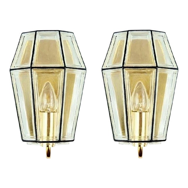 1960s Mid-Century Modern Glass & Brass Wall Lamps/Sconces From Limburg - a Pair For Sale