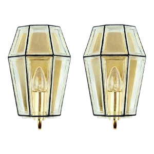 1960s Mid-Century Modern Glass & Brass Wall Lamps/Sconces From Limburg - a Pair