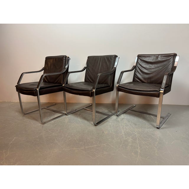 Brown Mid-Century Sled Dining Chairs in Leather by Rudolf Glatzel for Walter Knoll, Germany, 1960s, Set of 4 For Sale - Image 8 of 13