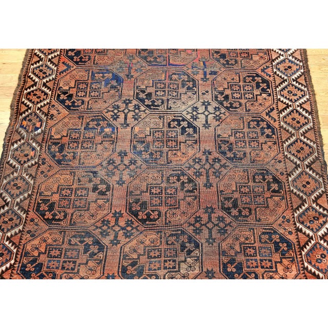 Vintage Turkmen Ersari in Allover Geometric Pattern in Red, Blue, Navy For Sale - Image 10 of 16