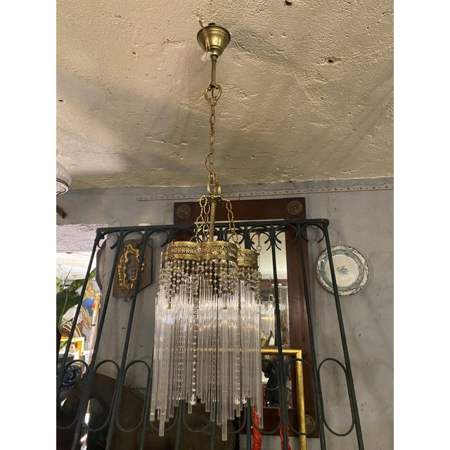 Brass and Glass Chandelier, 1950s For Sale - Image 4 of 12
