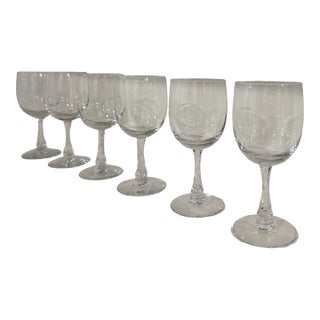 Set of 6 Signed Mid Century Modern Fostoria Wine Glasses in the Fascination Clear Pattern For Sale
