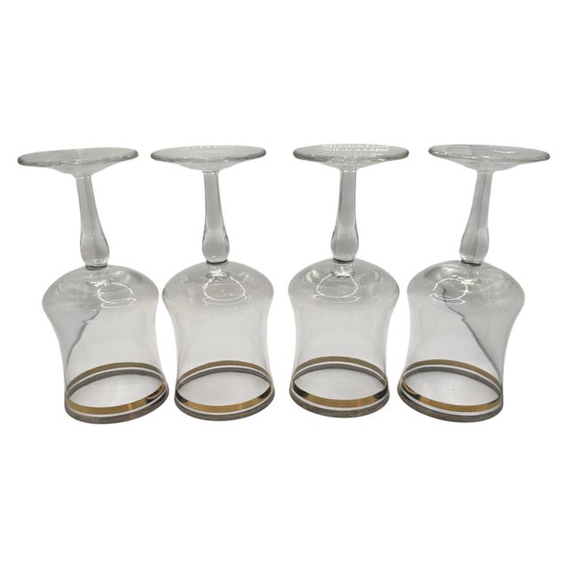 Mid-Century Modern Vintage Krosno Gold and Silver Banded Water Goblets - Set of 4 For Sale - Image 3 of 12