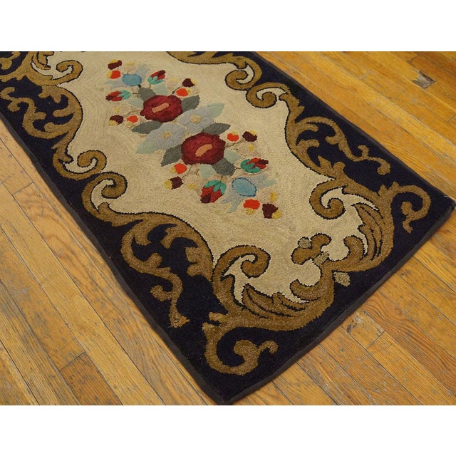 Sublime Tan Beige Color With Beautiful Flower Design Antique American Hooked Rug For Sale In New York - Image 6 of 10