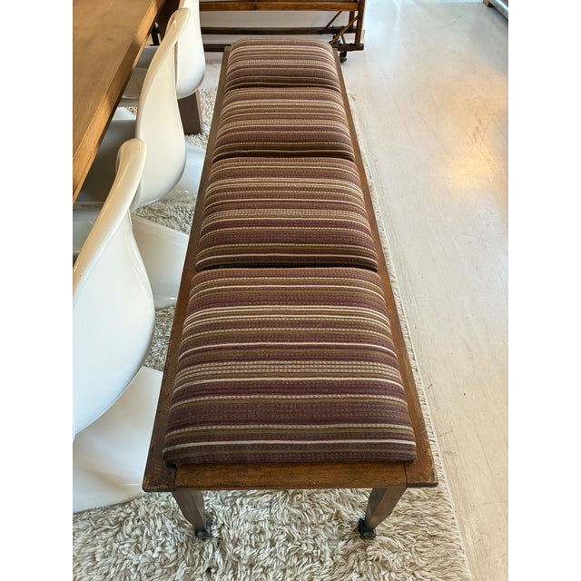 Vintage Italian Multi Seat Wooden Bench, Newly Reupholstered in Stripes For Sale - Image 10 of 18