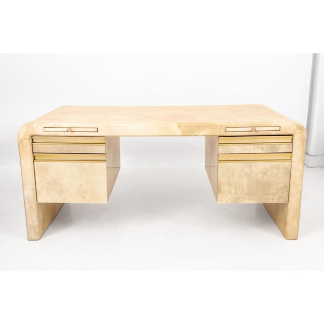Mid-Century Modern Karl Springer Goatskin Desk and Chair, Ca. 1970 For Sale - Image 3 of 13