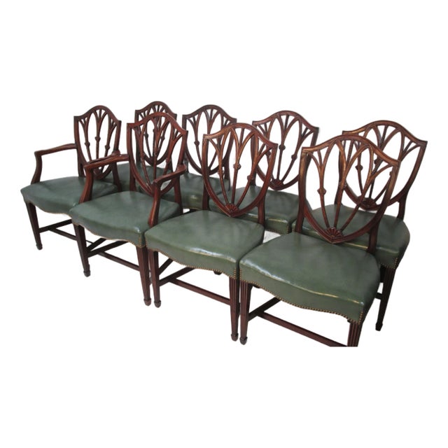 Set of 8 Vintage Shield-Back Mahogany Dining Chairs by Charak For Sale