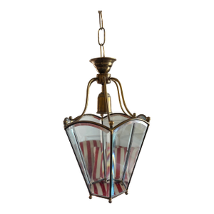 Late 20th Century Italian Brass and Glass Hexagonal Hall Lantern