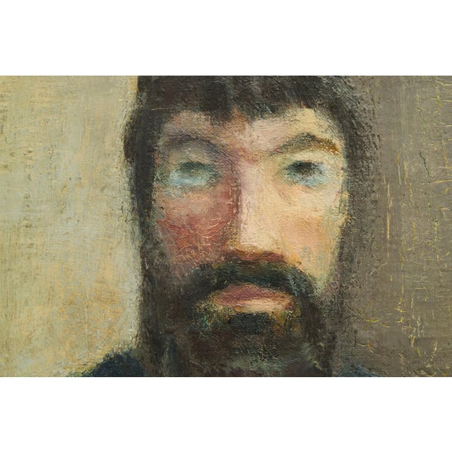 Belgian Artist, Portrait of a Sitting Man, 1964, Oil and Tempera Paint on Canvas For Sale - Image 9 of 12
