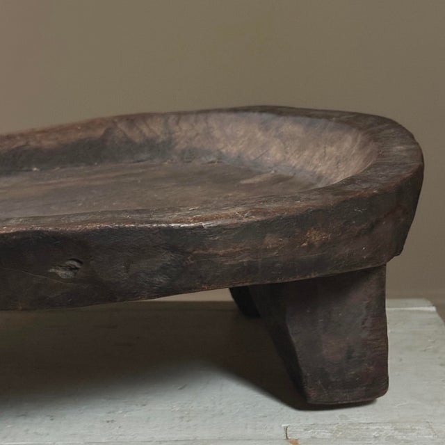 Wood Antique Hand Carved Folk Art African Patinated Tray/Brutalist For Sale - Image 7 of 12