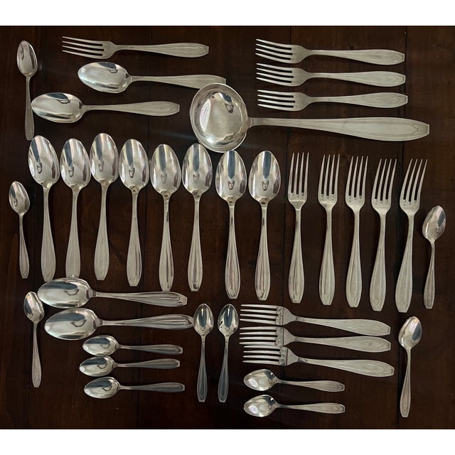 French Art Deco Silverplate Silverware, C. 1940's- Set of 37 For Sale In San Francisco - Image 6 of 11