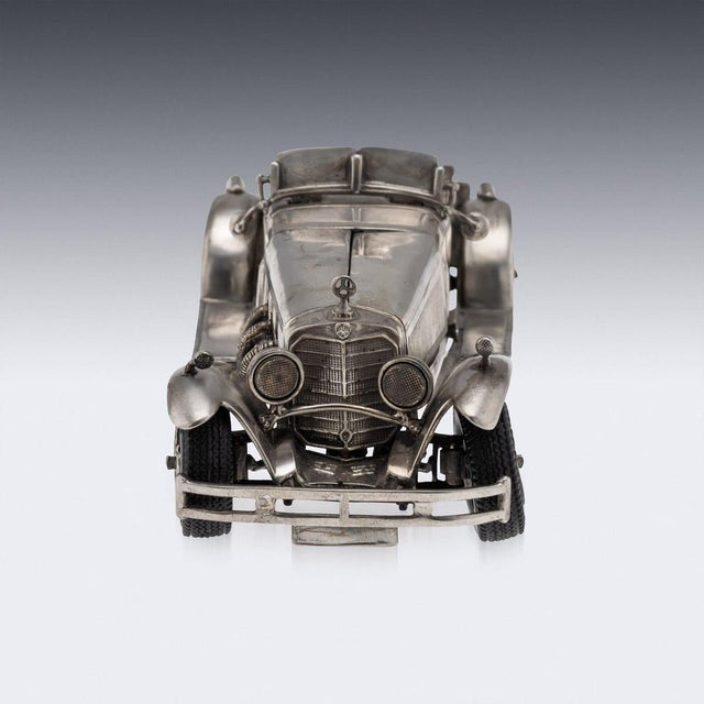 Silver Vintage Silver Mercedes Benz SSK 1928 Roadster Model Car, 1960s For Sale - Image 8 of 18