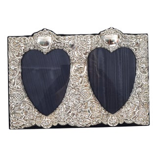 Vintage Heart Shaped Double Sterling Silver Photo Frame, 1930s For Sale