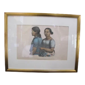 Louis Choris Hand Tinted C1822 Lithograph Plate II Inhabitants of Mariana Islands