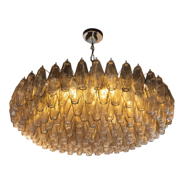 Modernist Smoked Topaz Chandelier With Chrome Fittings, in the Manner of Venini For Sale