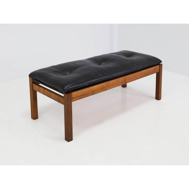 1970s Brutalistic Danish Bench with Soft Leather Cushion, Denmark, 1970 For Sale - Image 5 of 10